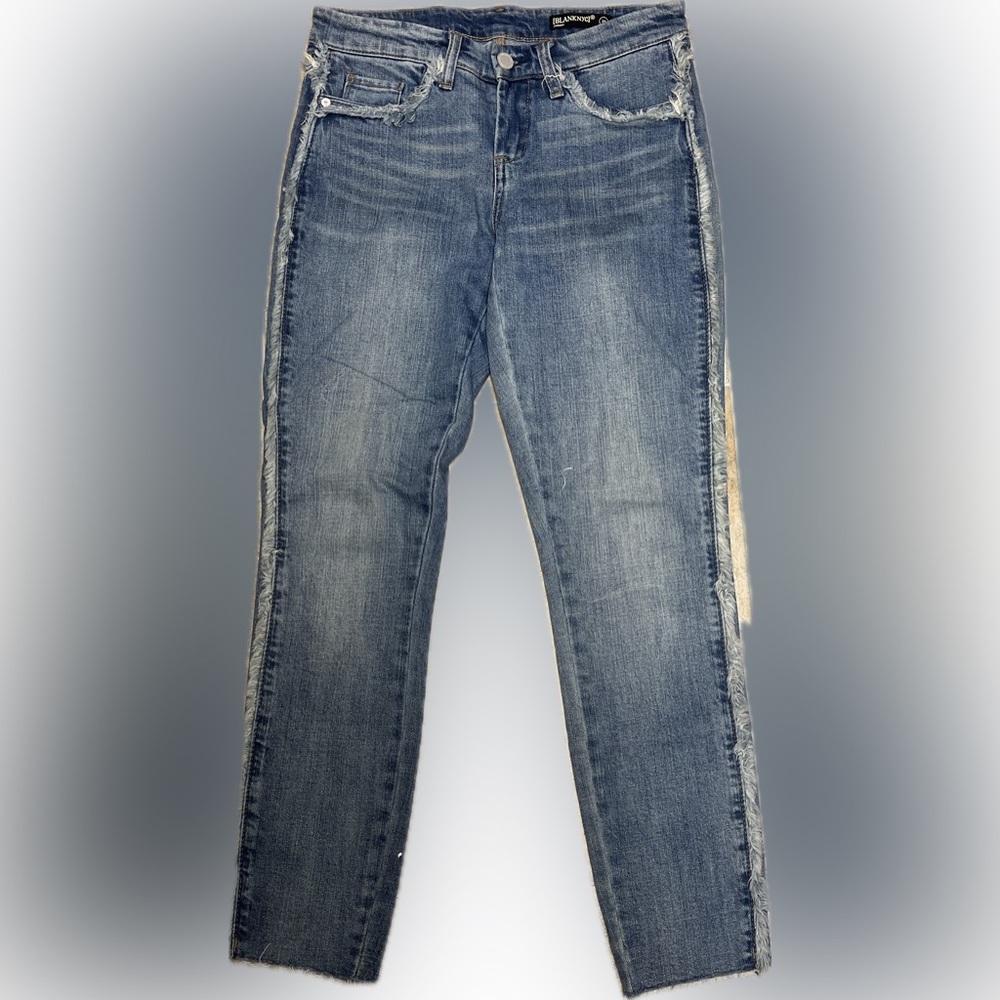 Blank NYC frayed seam fray for days light wash denim relaxed skinny jeans